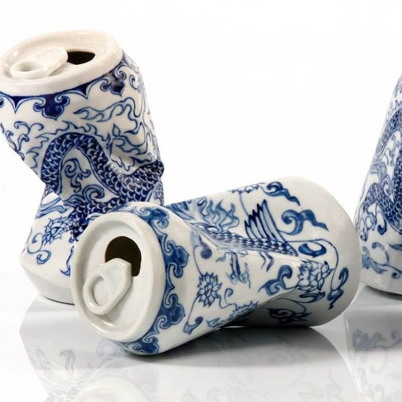 Lei Xueのセラミックの空き缶アート作品