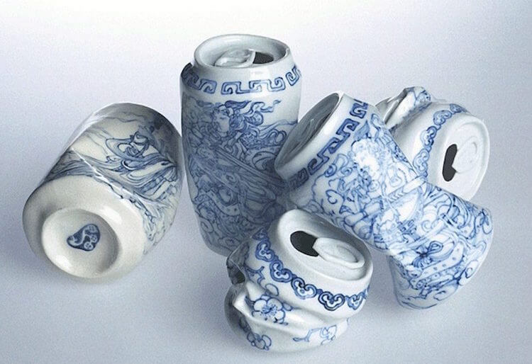Lei Xueのセラミックの空き缶アート作品