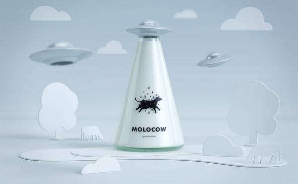 Molocowの牛乳瓶（ミルクボトル）の正面からのデザイン